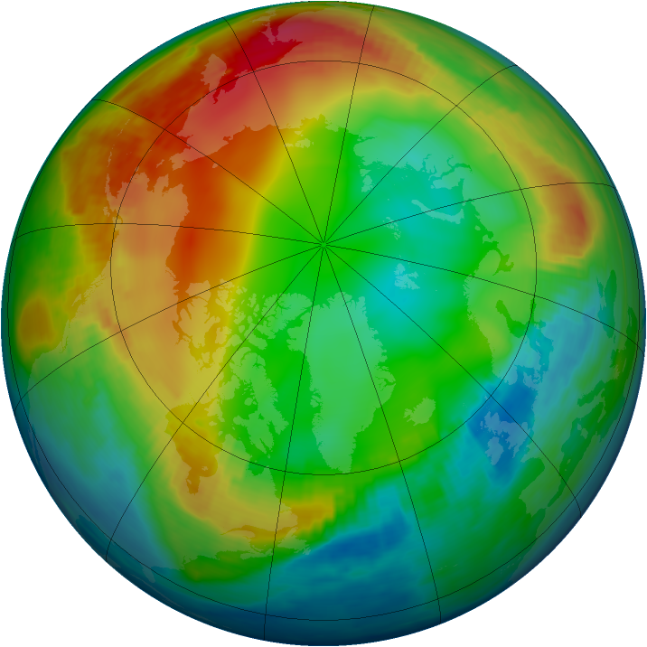 Arctic ozone map for 13 January 1990